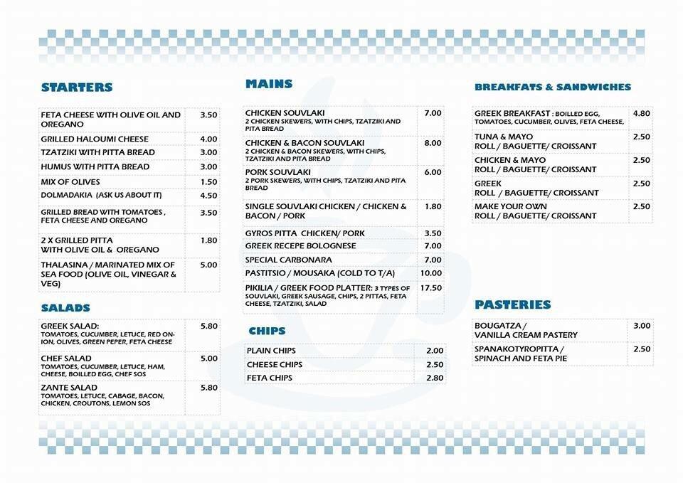 Menu at Zante Food restaurant, Airdrie