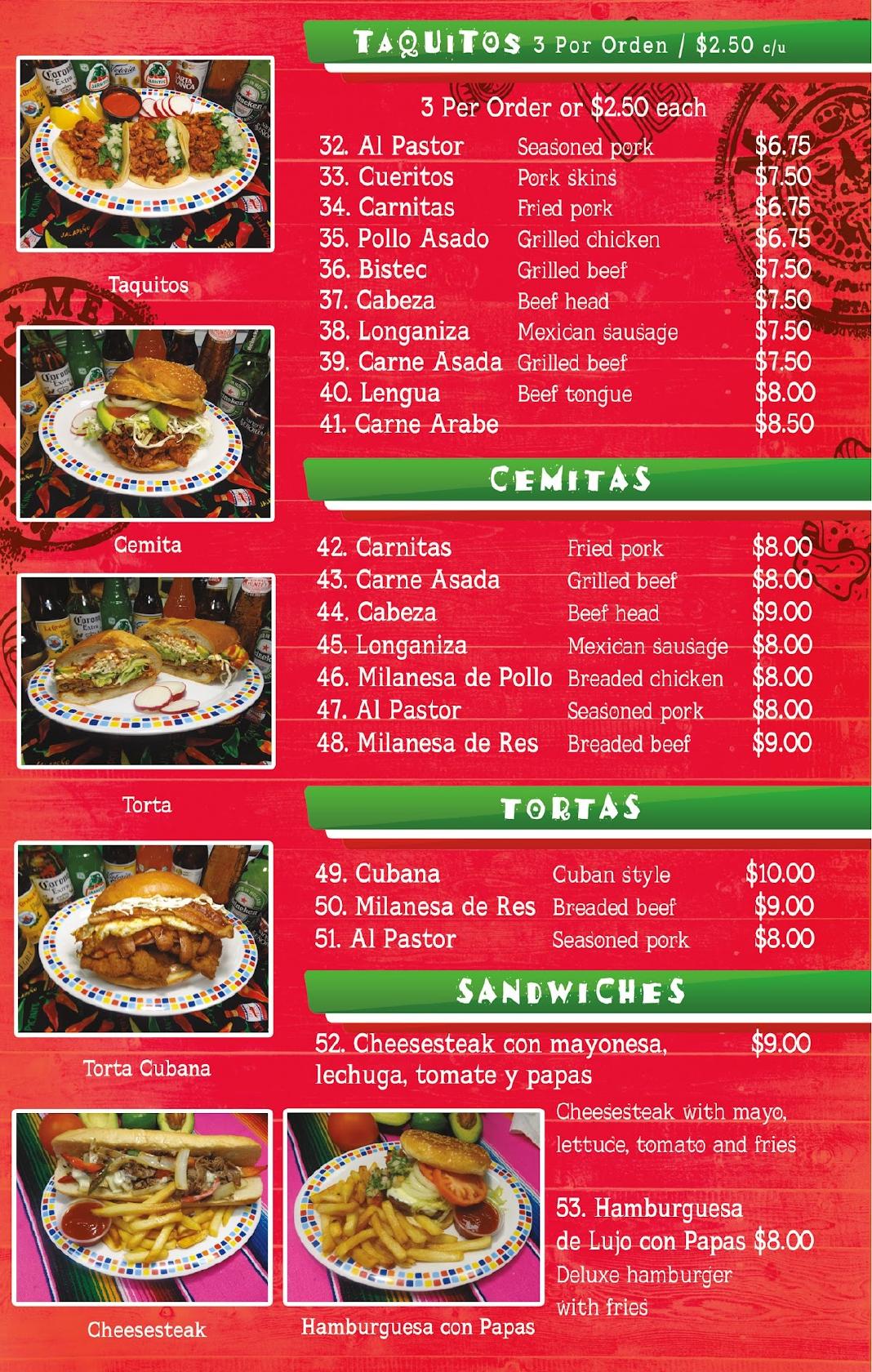 Menu at La Poblanita Mexican Bar, Norristown