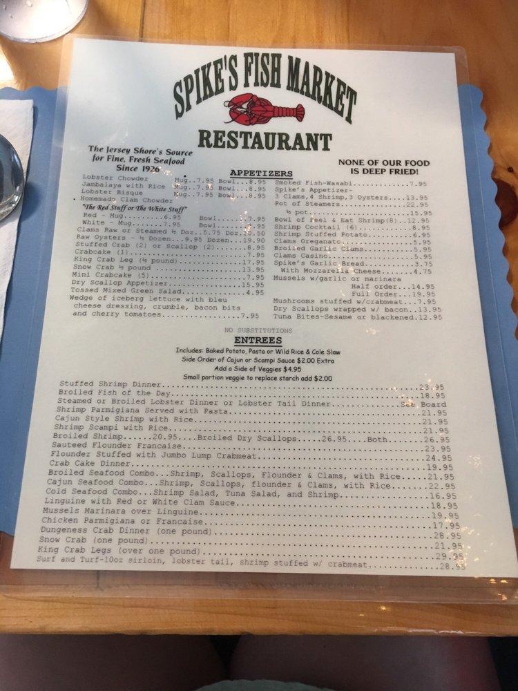 Menu at Spike's Fish Market & Restaurant, Point Pleasant Beach