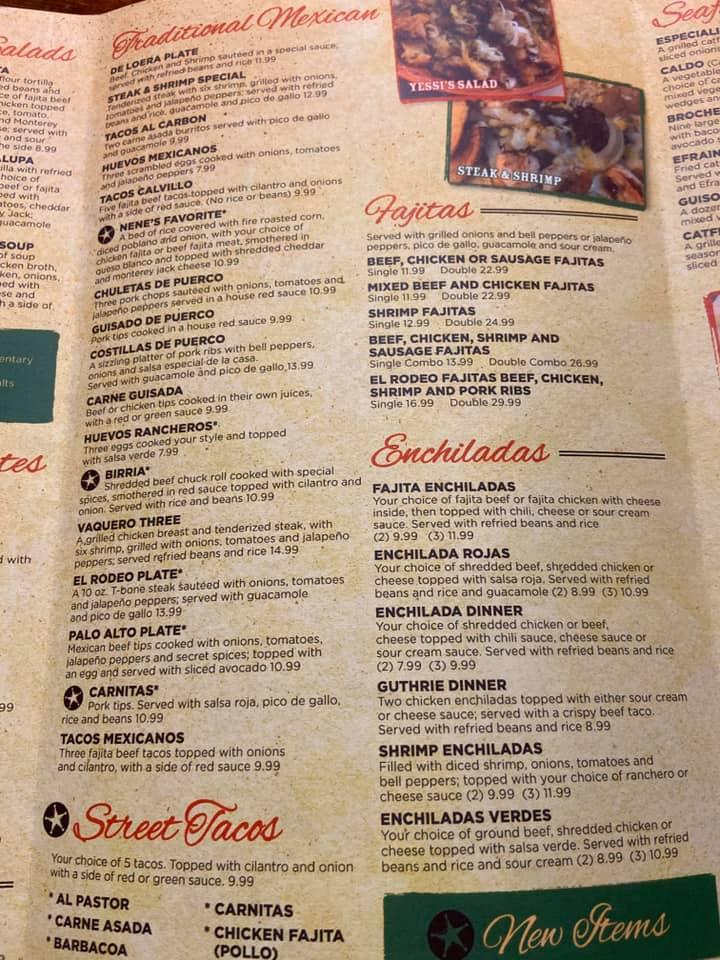 Menu at El Rodeo restaurant, Guthrie