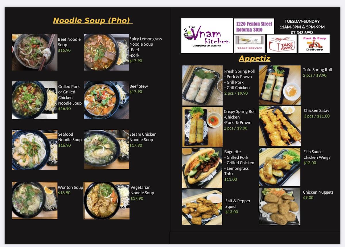Menu at The Vnam Kitchen Vietnamese cuisine restaurant, Rotorua