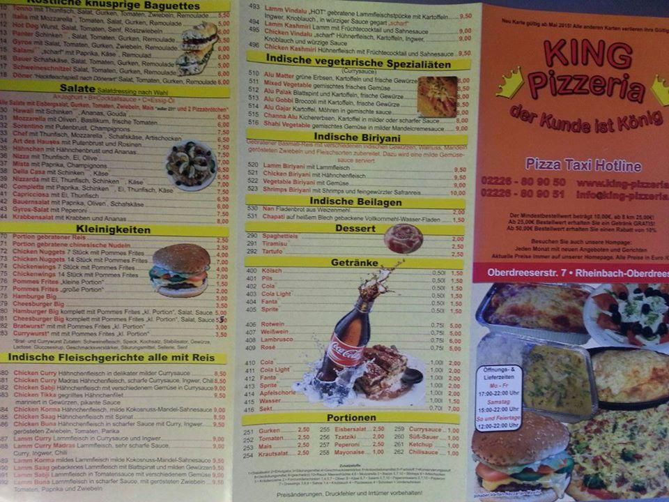 Speisekarte von King Pizzeria, Rheinbach