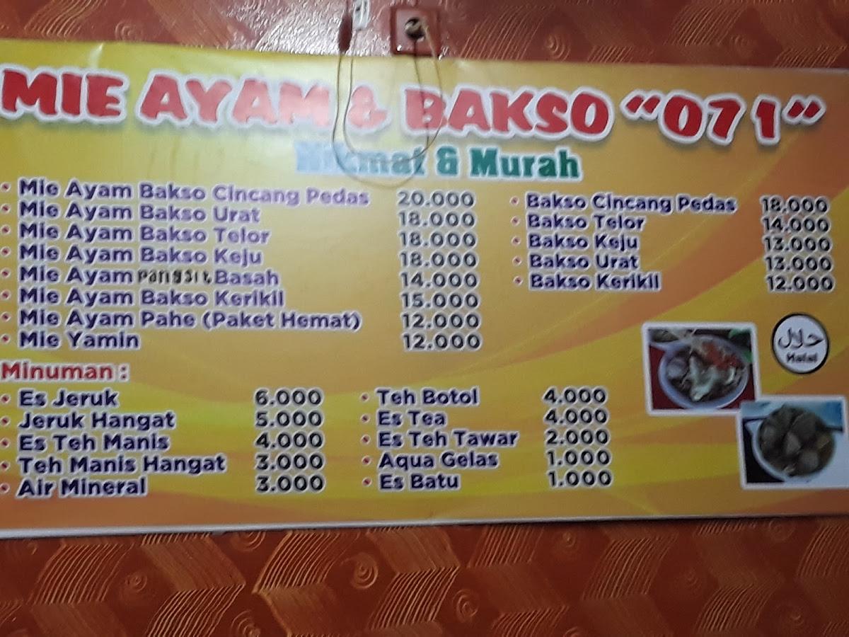 Menu At Mie Ayam Bangka 071 Restaurant Bekasi Regency