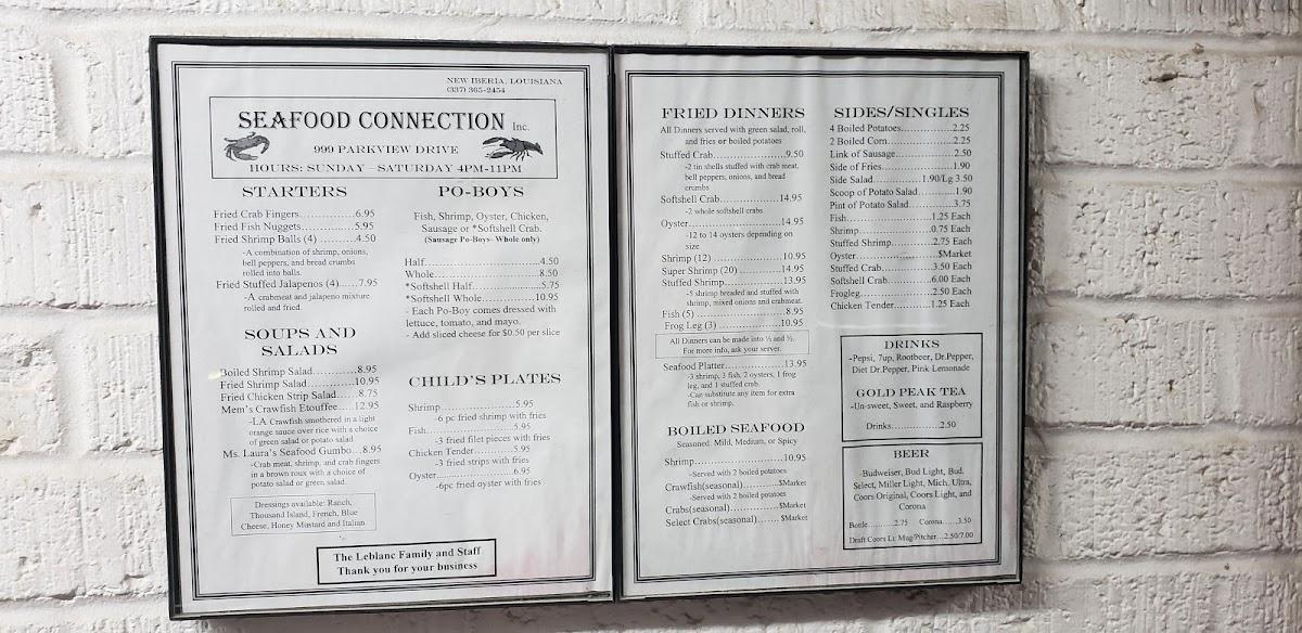 Menu at Seafood Connection of New Iberia restaurant, New Iberia