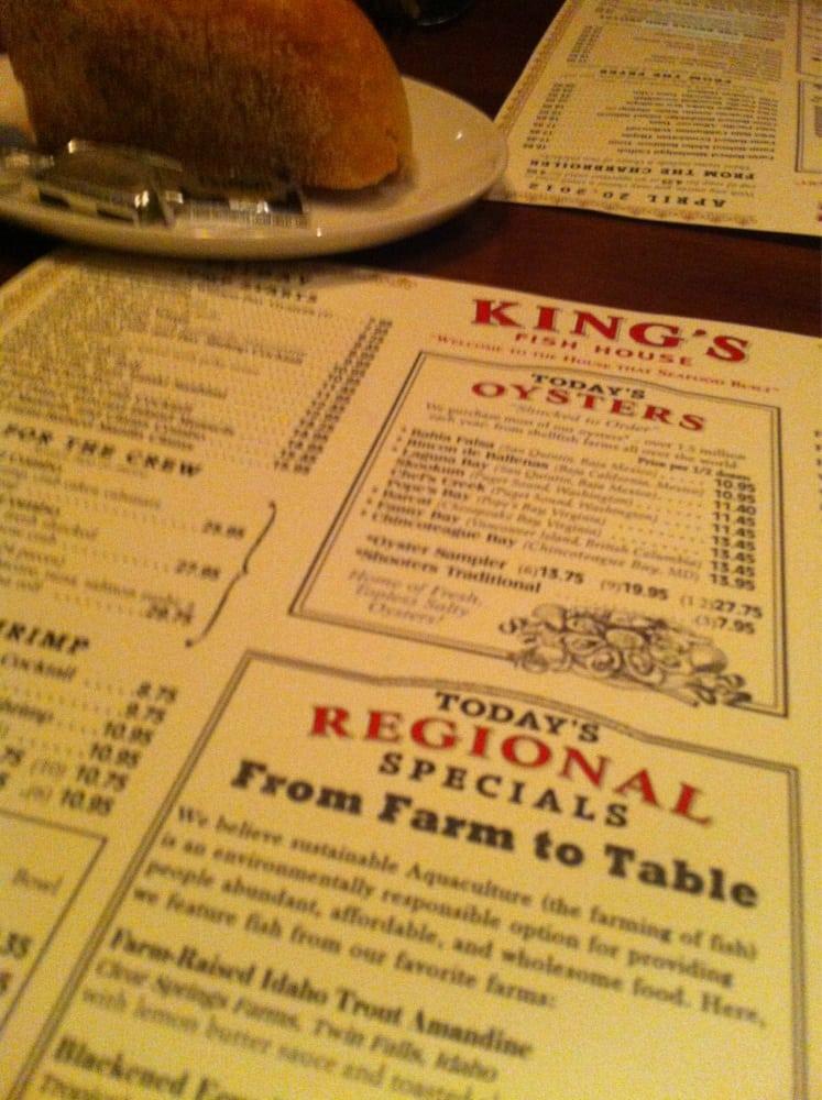 Menu at King's Fish House restaurant, Tempe