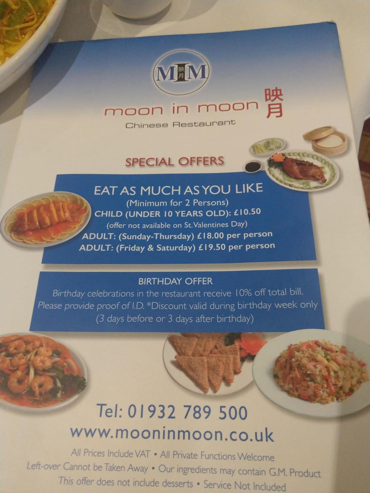 Menu at Moon In Moon restaurant, SunburyonThames