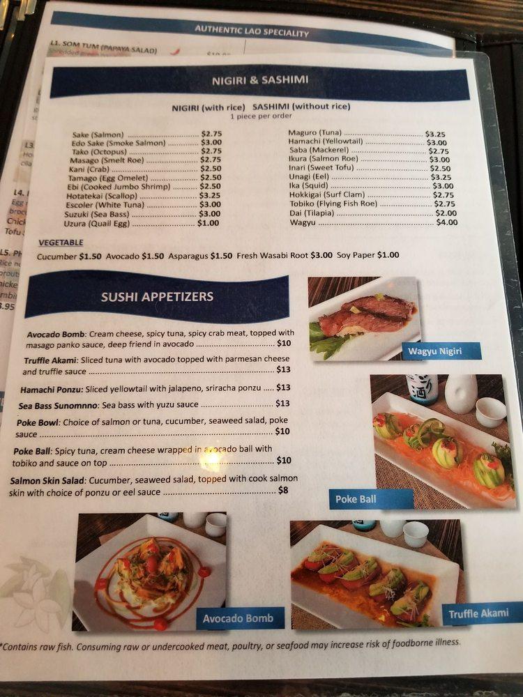 Menu at Jasmine's Thai & Sushi restaurant, Pickerington