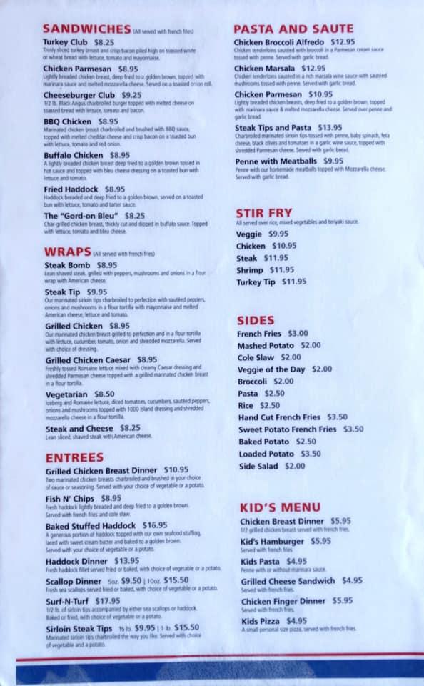 Menu at Sport Zone pub & bar, Dracut