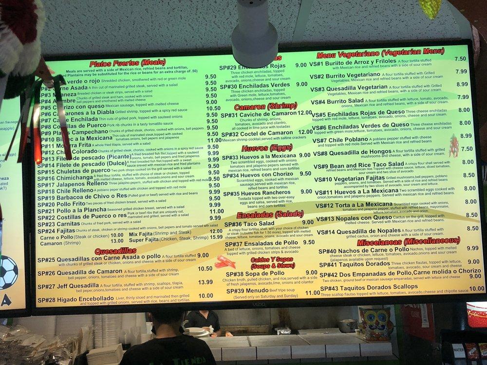 Menu at La Tienda restaurant, Gainesville