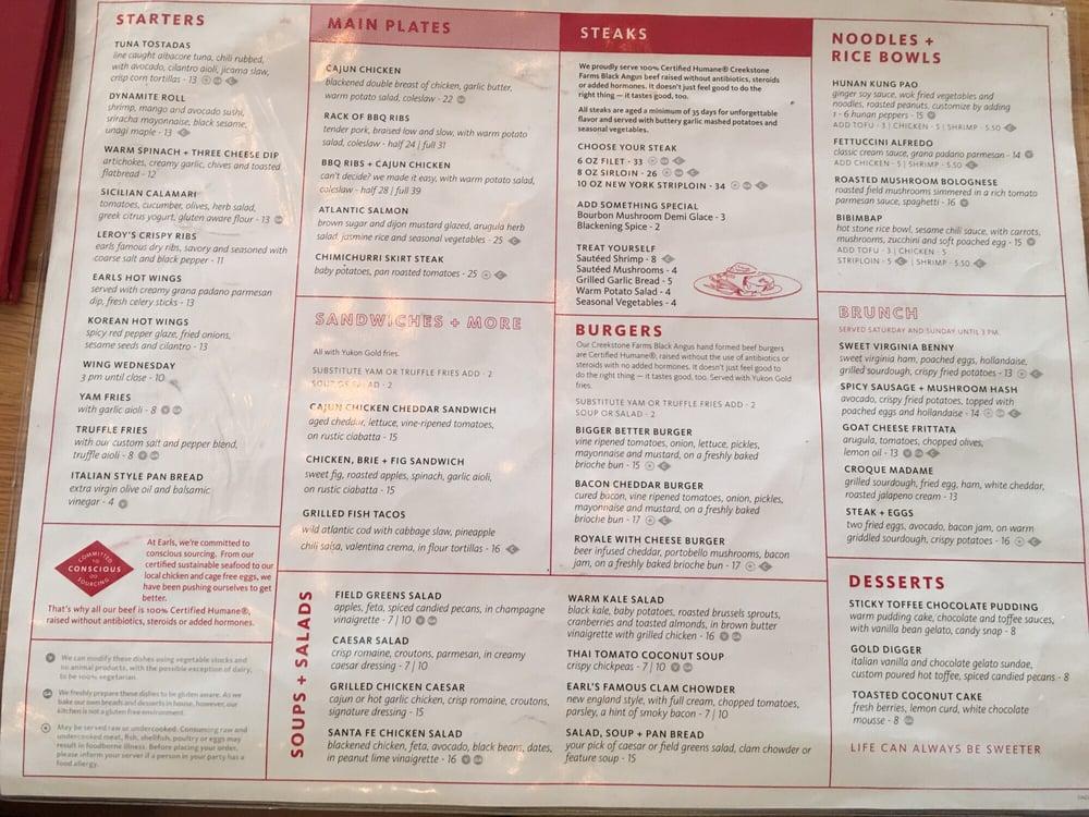 Menu at Earls Kitchen + Bar, Miami, N Kendall Dr Unit 2510