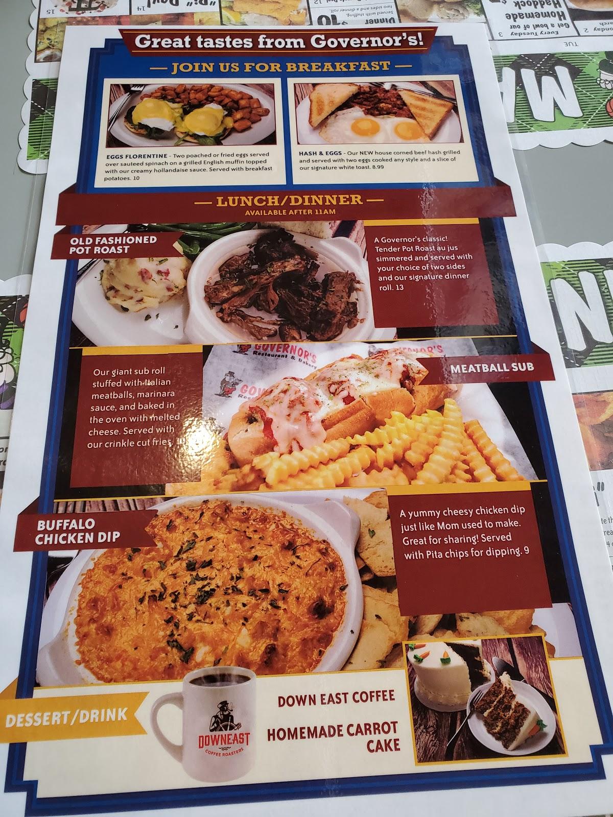 Menu at Governor's Restaurant & Bakery, Presque Isle