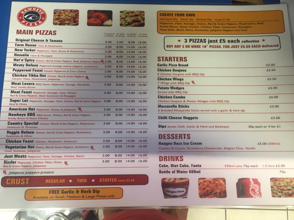 Menu at Hawkeye Pizza fast food, Fleet