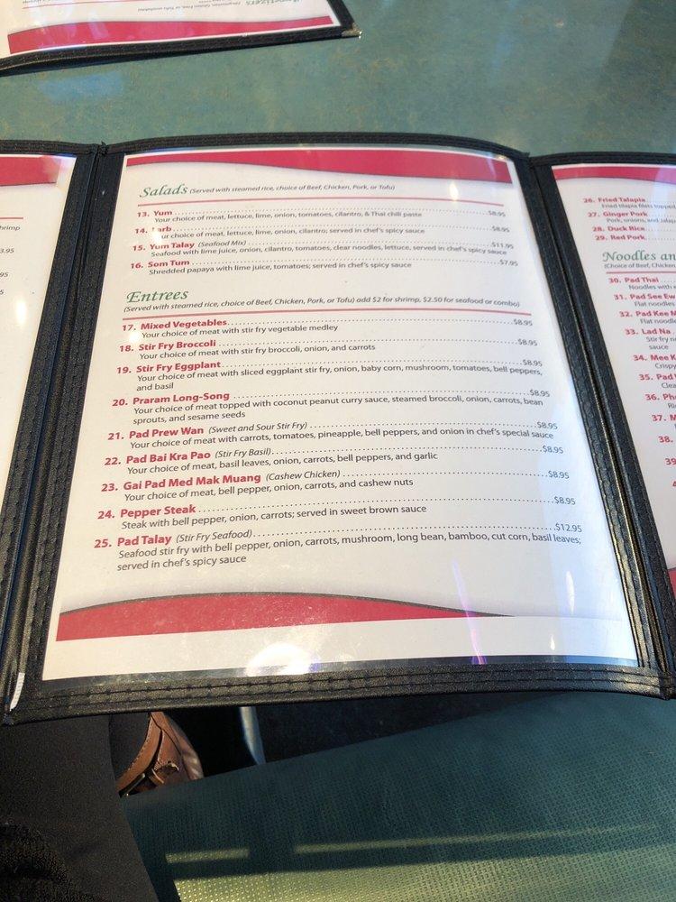Menu at Thai Basil restaurant, Bentonville