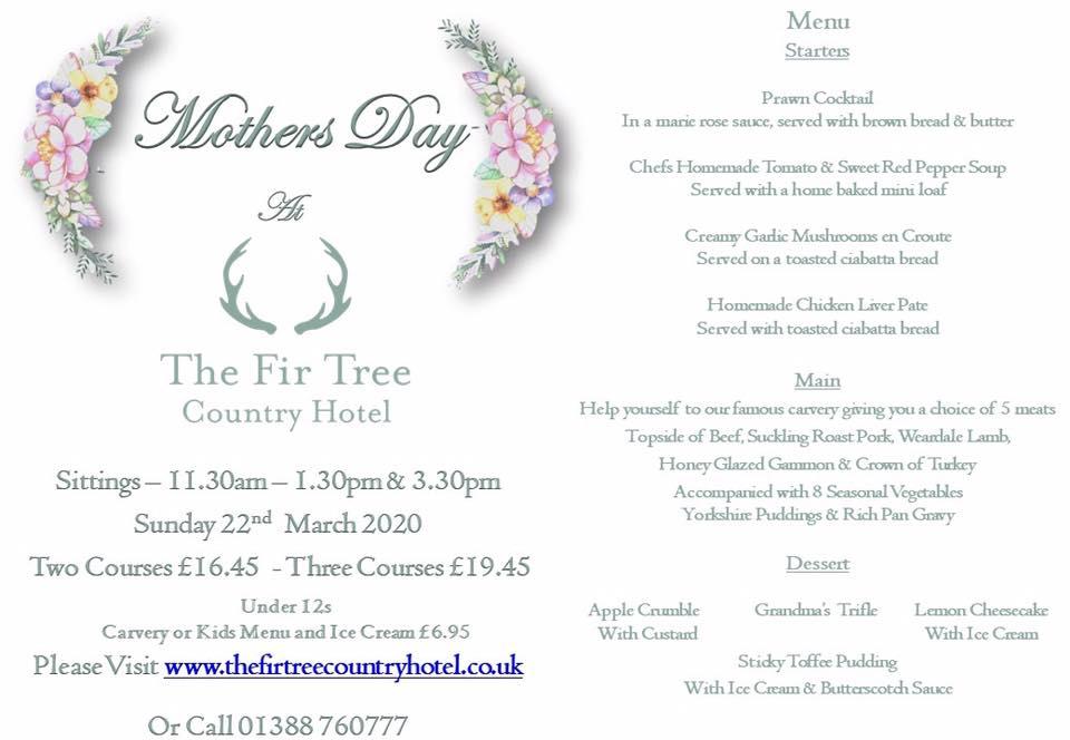 Menu at The Fir Tree Country Hotel pub & bar, Crook, The Grove