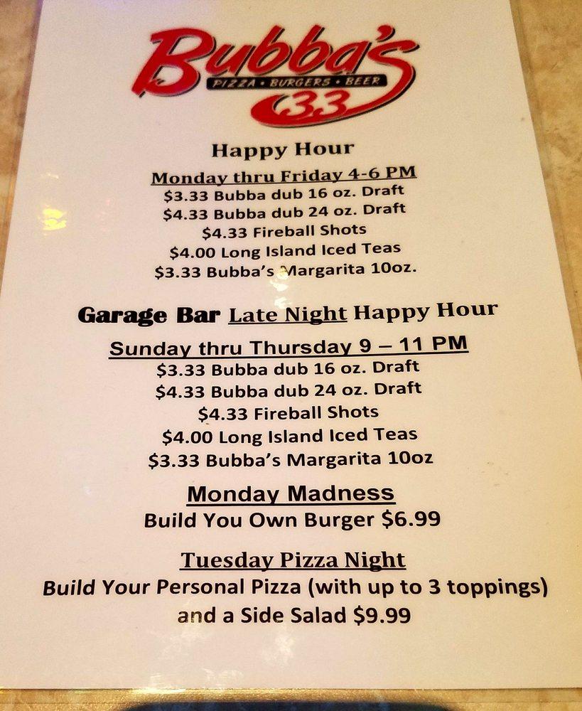 Menu At Bubba's 33 Restaurant, Peoria