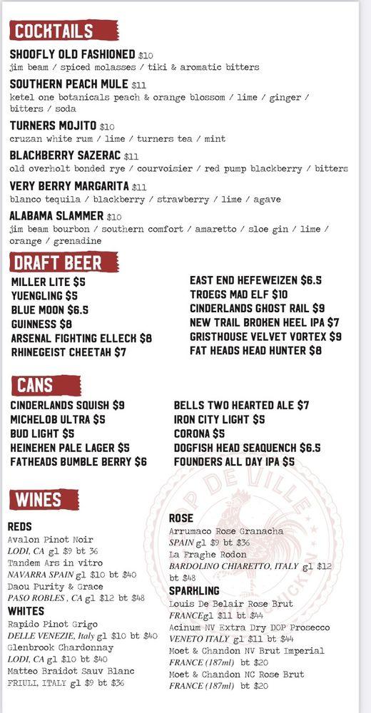 Menu at Coop De Ville restaurant, Pittsburgh, Smallman St