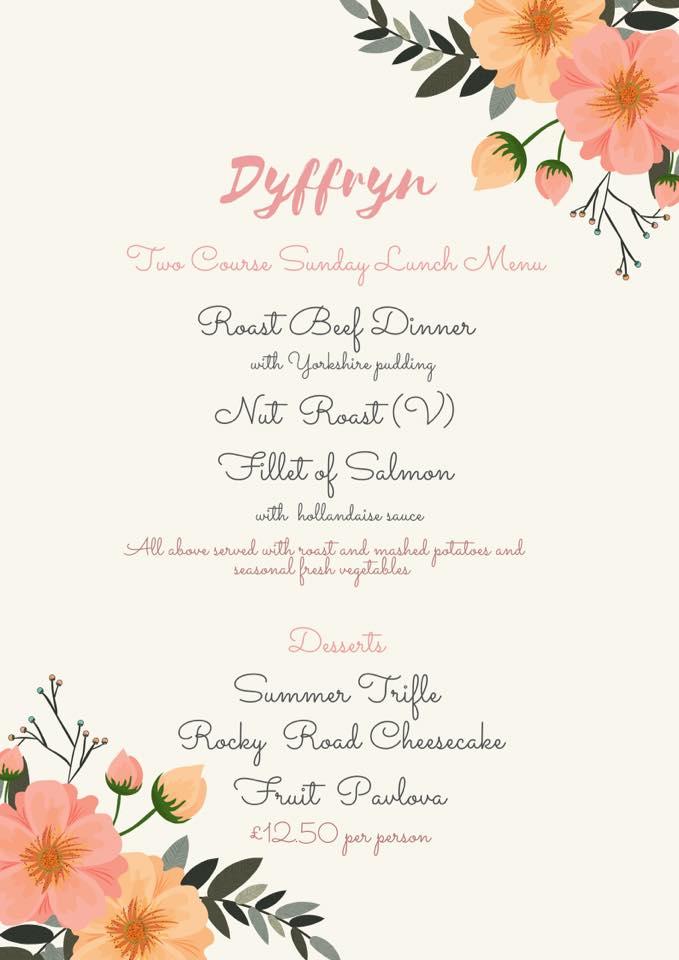 Menu at Dyffryn Cafe & Restaurant, Llanfair Caereinion