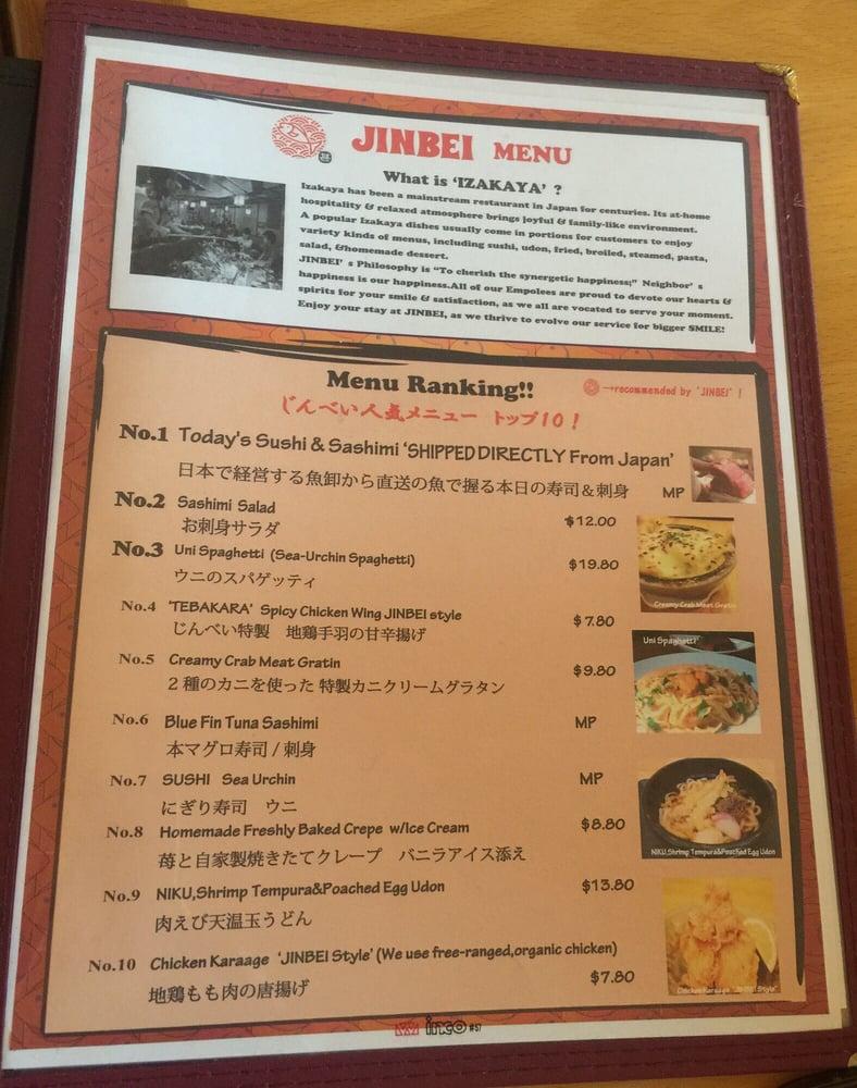 Menu at Jinbei restaurant, Irvine, Portola Pkwy 200D