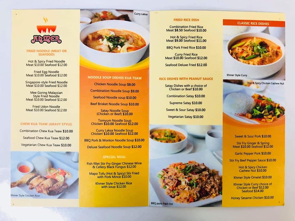 Menu at Khmer Satay Noodle House restaurant, Auckland, 30 Symonds St