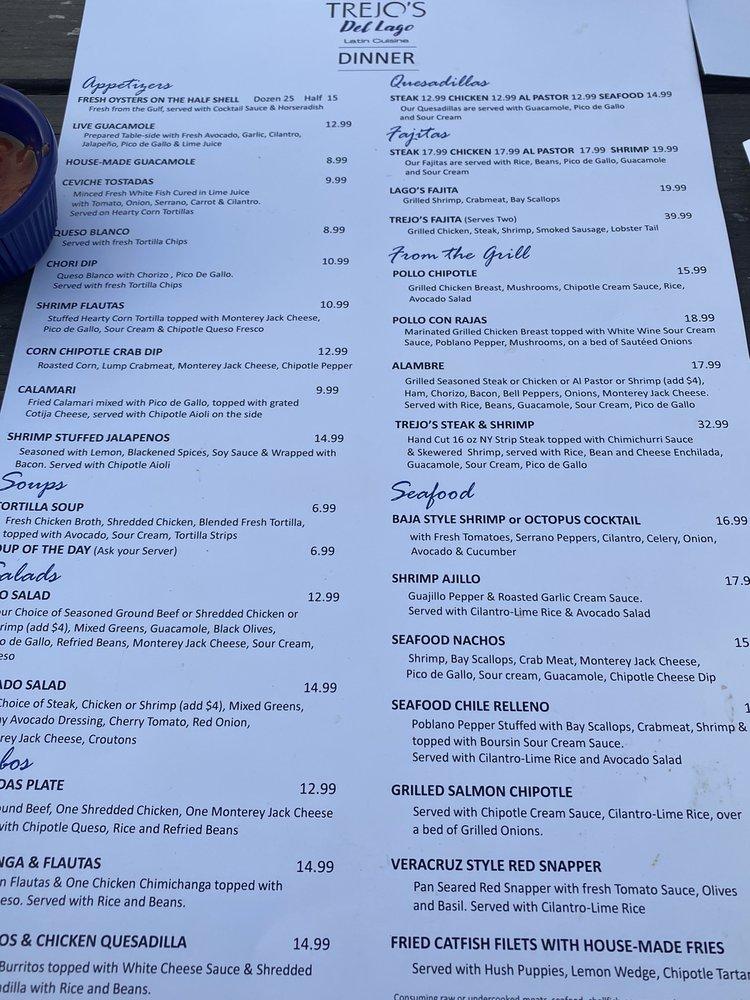 Menu at Trejo's restaurant, Hot Springs, Albert Pike Rd