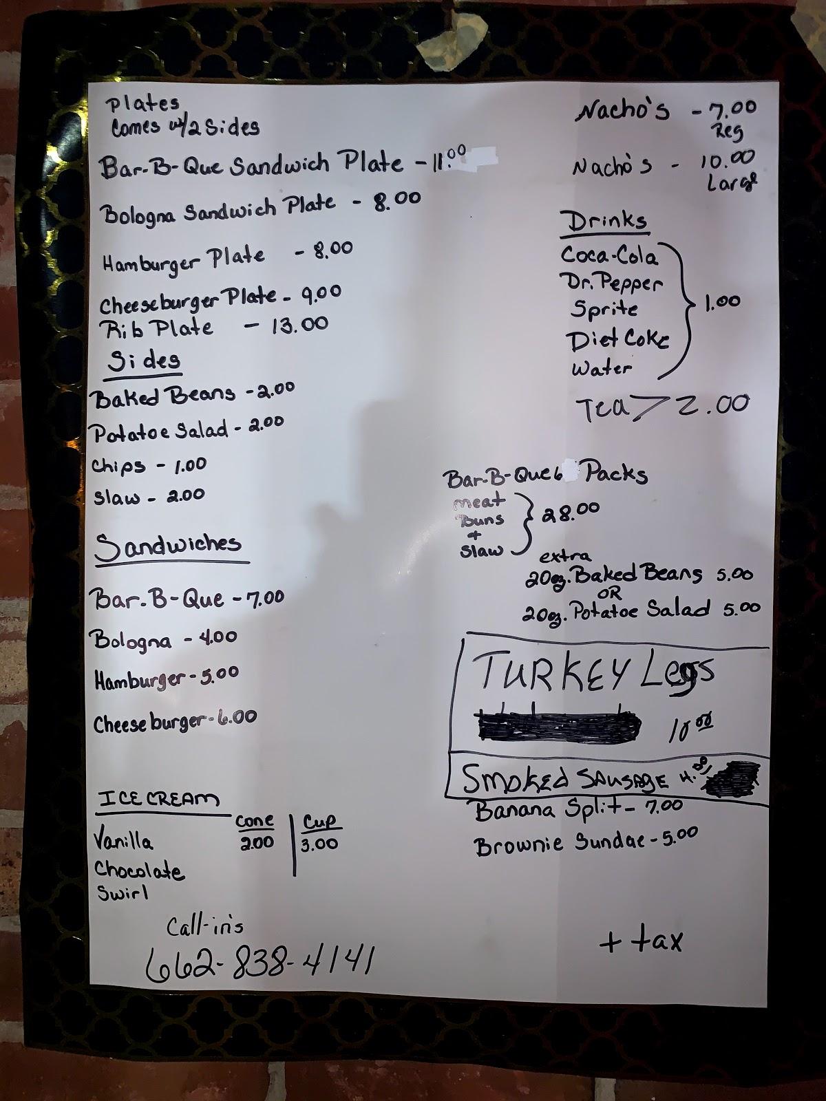 Menu at Jimbo's BBQ and Ice Cream, Byhalia