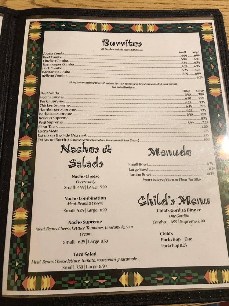 Menu at Severiana Sanchez Burritos restaurant, Wichita Falls