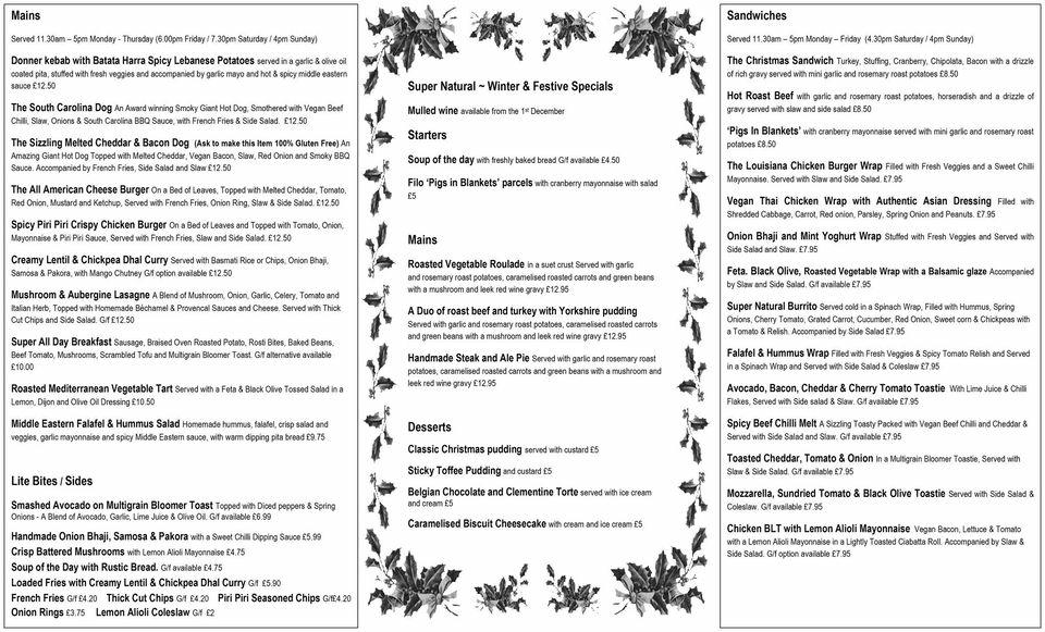 Menu at Super Natural Newcastle pub & bar, Newcastle upon Tyne