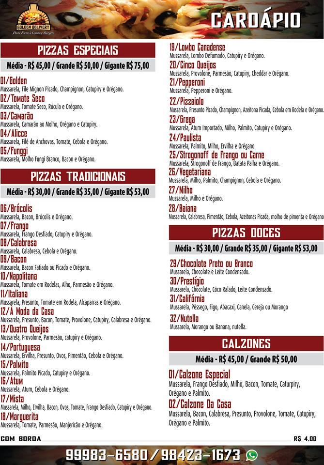 Menu em Golden Pizzaria forno à lenha, Brasil