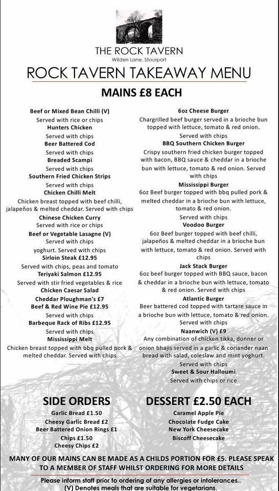 Menu at The Rock Tavern pub & bar, StourportonSevern