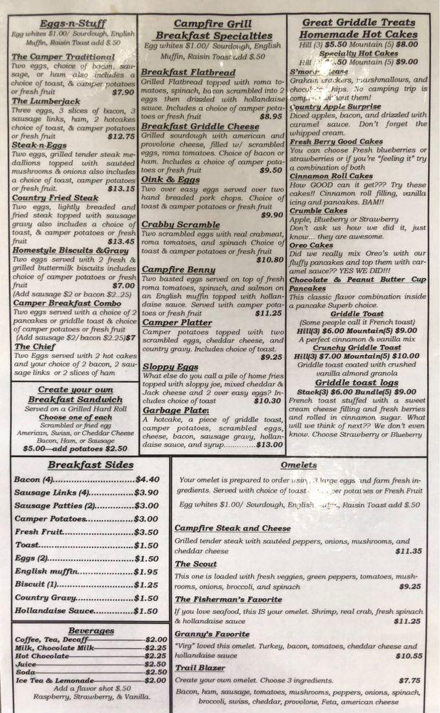 Menu at Campfire Grill restaurant, Clarence