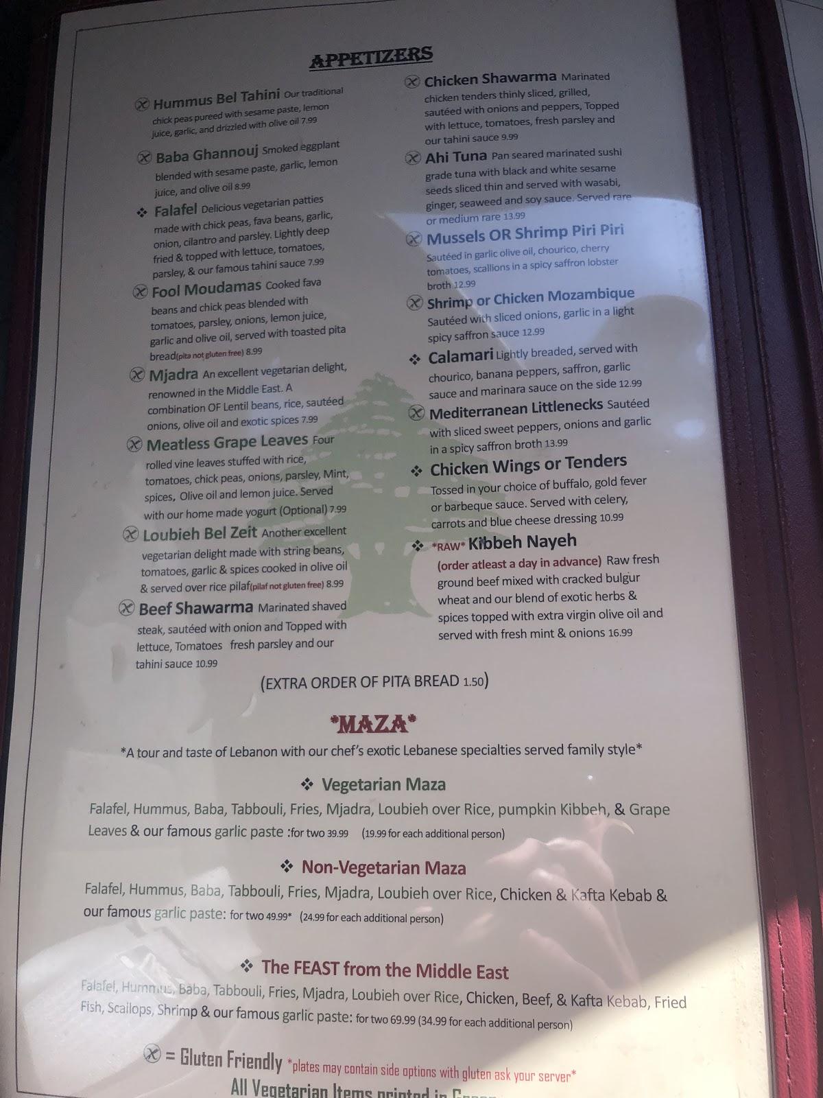 Menu at Lebanese Kitchen restaurant, Mattapoisett