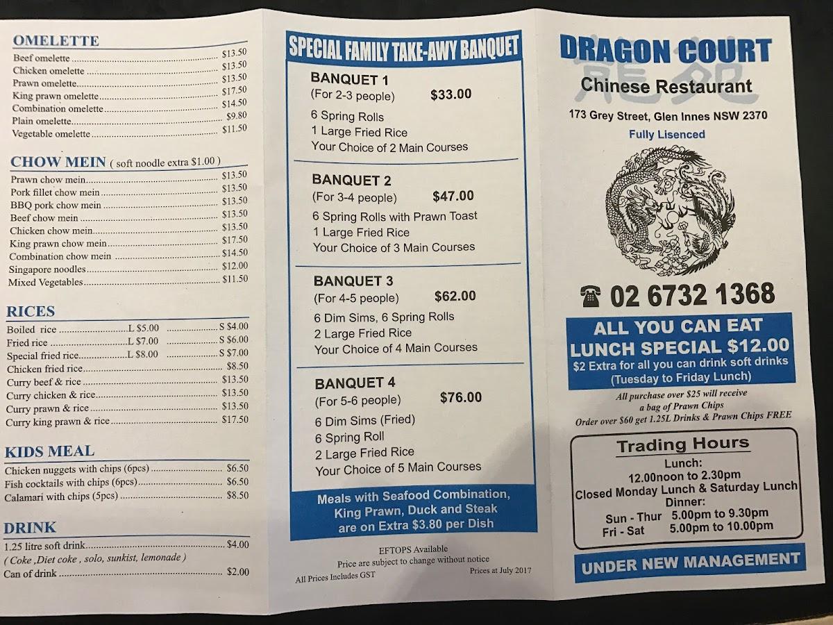 Menu at Dragon Court Restaurant, Glen Innes