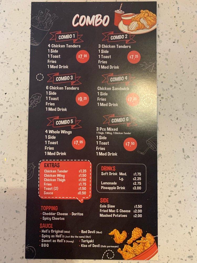 Menu at Hell's Fried Chicken restaurant, Cleveland