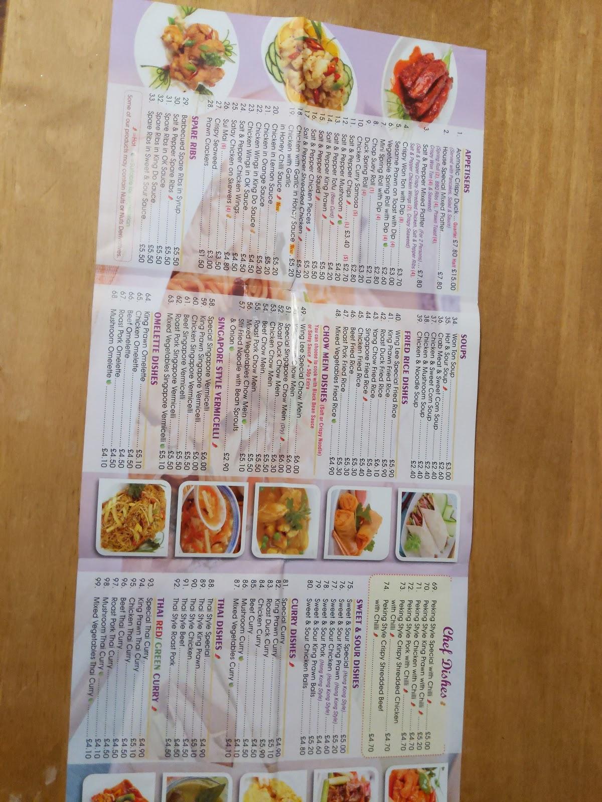 Menu at Wing Lee restaurant, Stockport, 414 Manchester Rd
