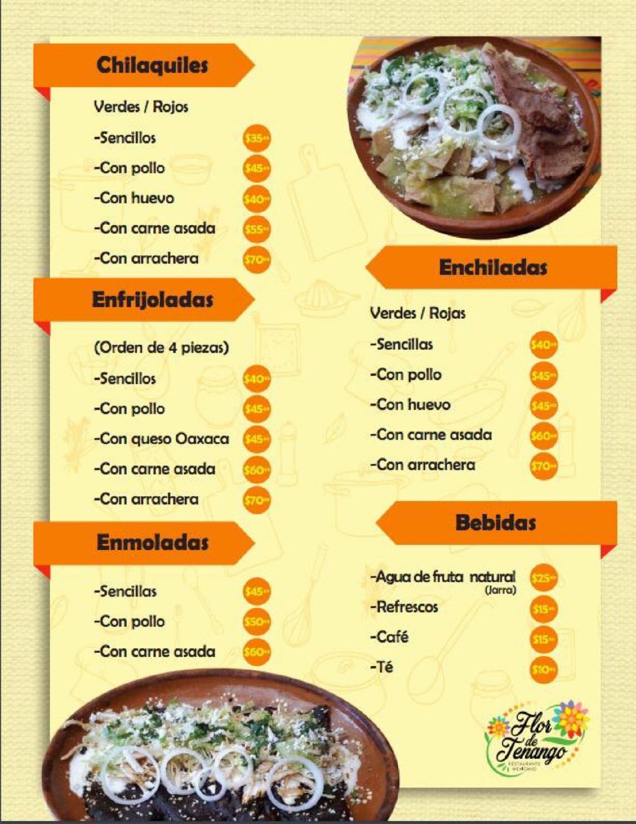 Menu At Flor De Tenango Restaurant, Fraccionamientos Del Sur