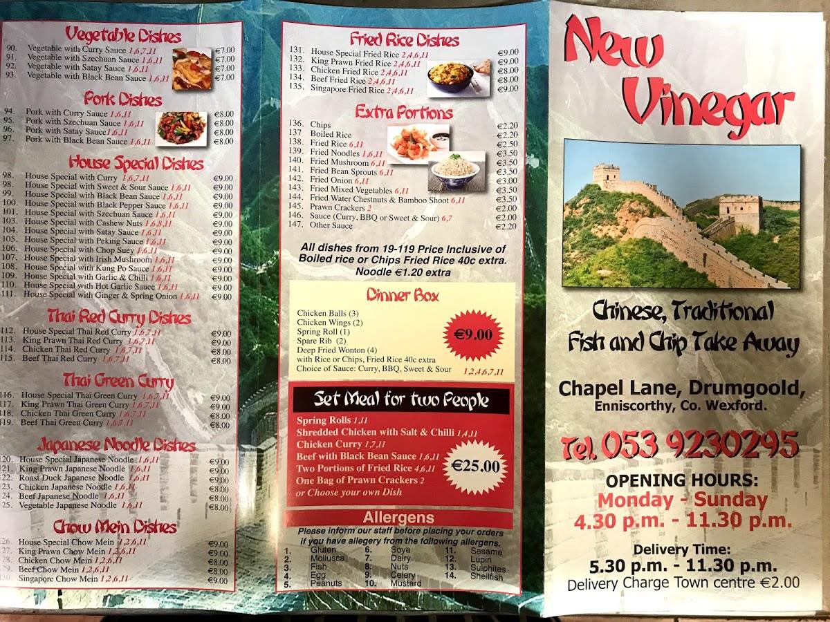 Menu at Vinegar Takeaway restaurant, Enniscorthy
