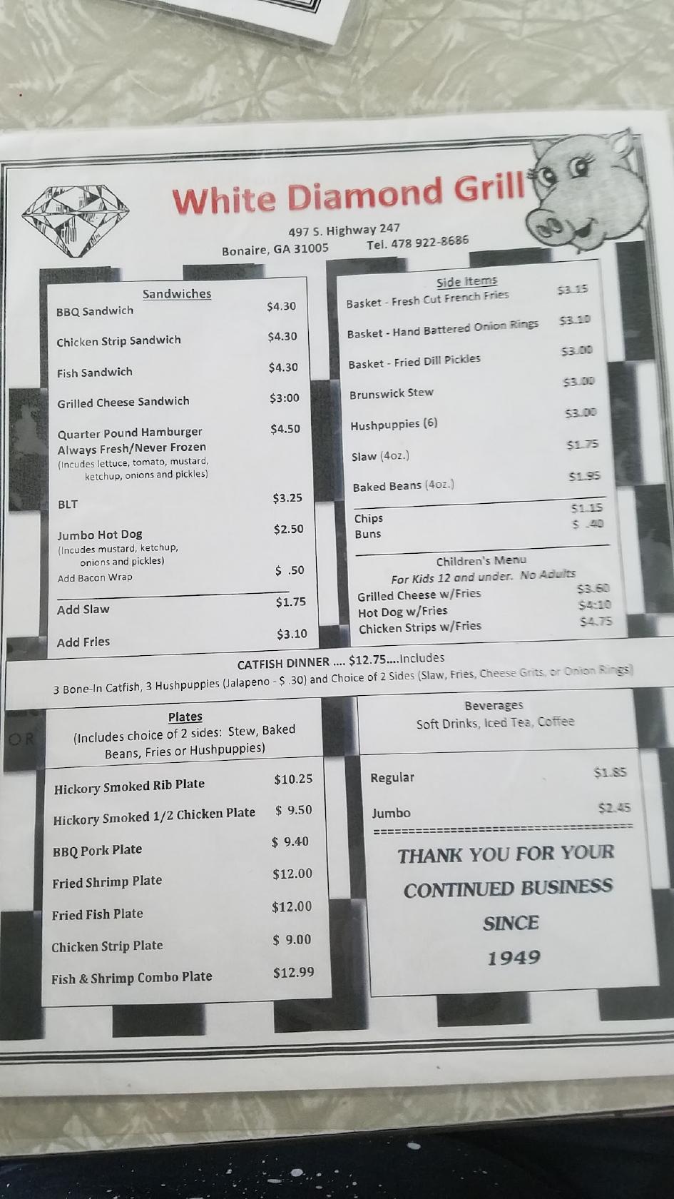 Menu at White Diamond Grill BBQ, Warner Robins