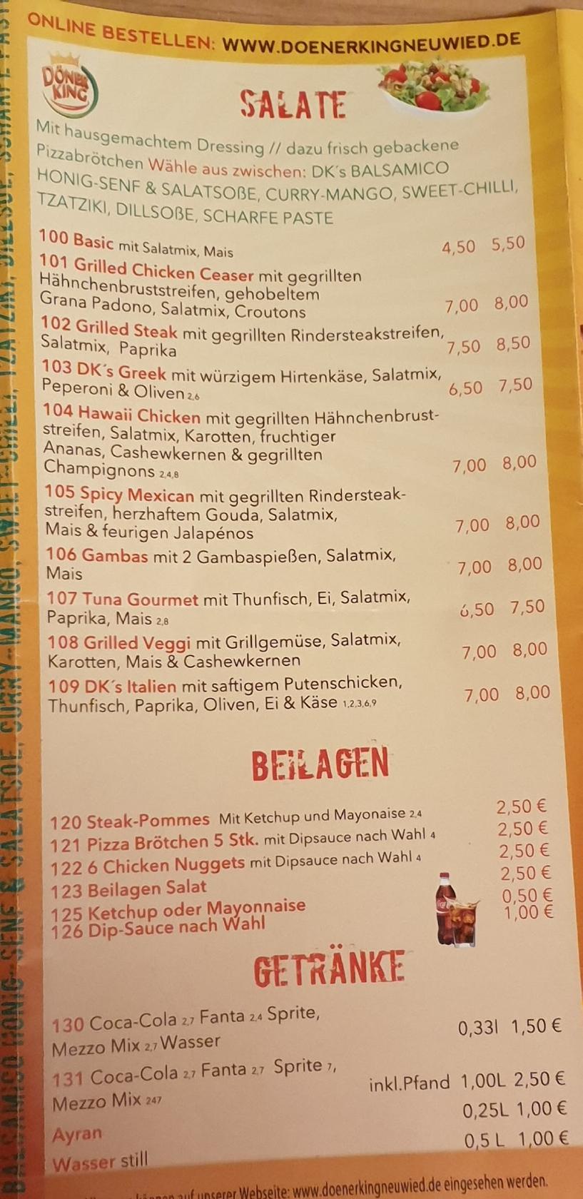 Speisekarte Von D Ner King Restaurant Neuwied