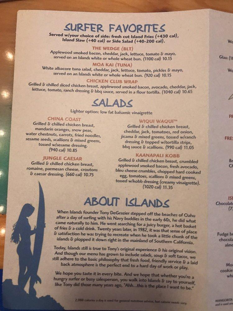 Menu at Islands Restaurant Irvine Culver, Irvine, Barranca Pkwy