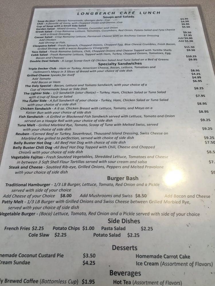 Menu at Longbeach Cafe, Longboat Key