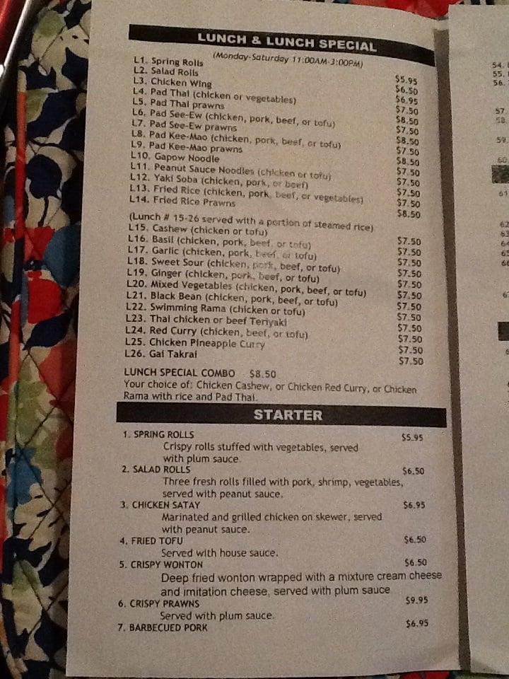 Menu at Thai In Fife restaurant, Fife