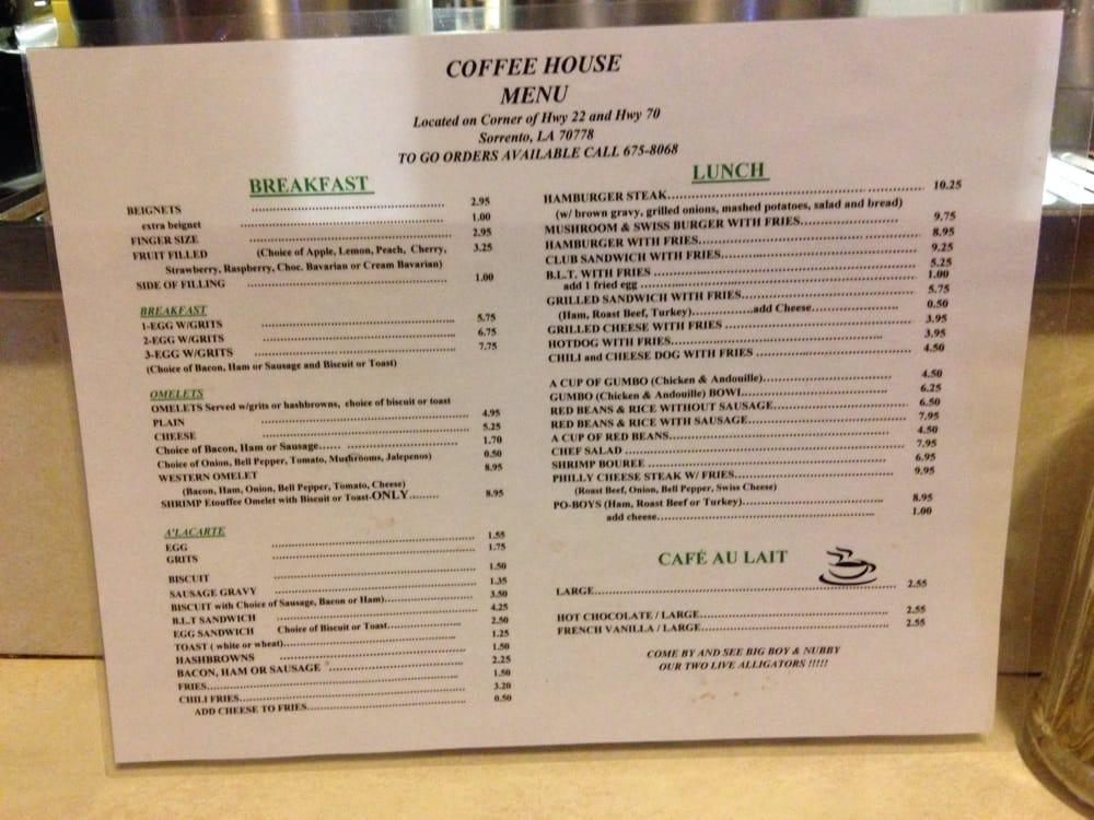Menu at Coffee House, Sorrento