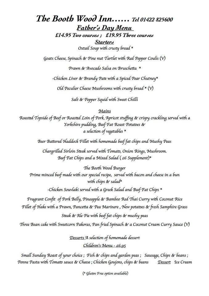 Menu at The Booth Wood Inn pub & bar, Halifax