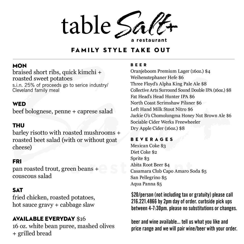 Menu at Salt restaurant, Lakewood