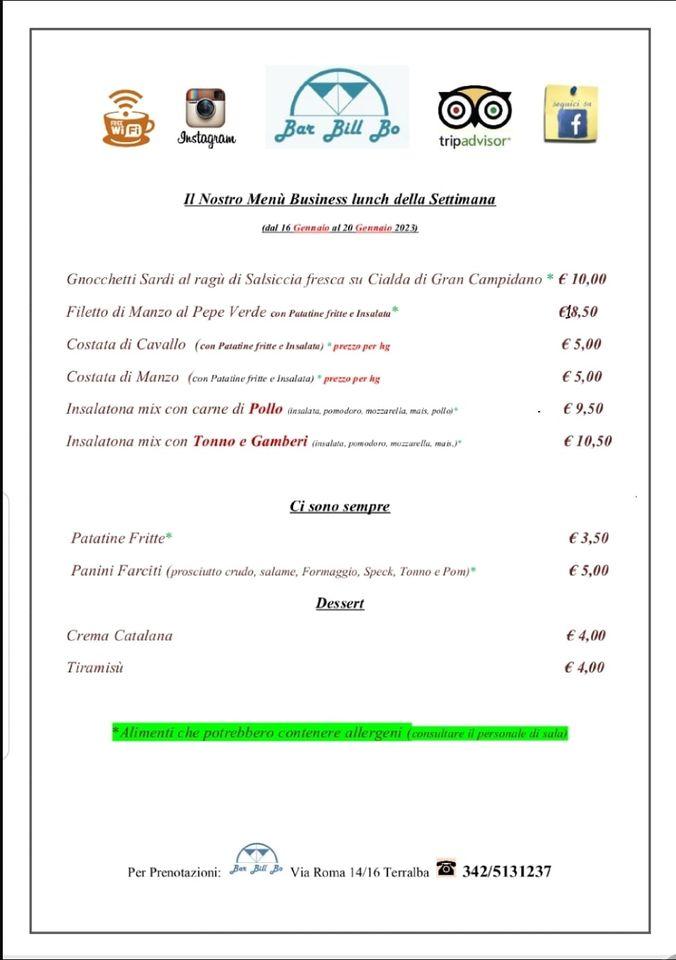 Menu di Bar Bill Bo Terralba 