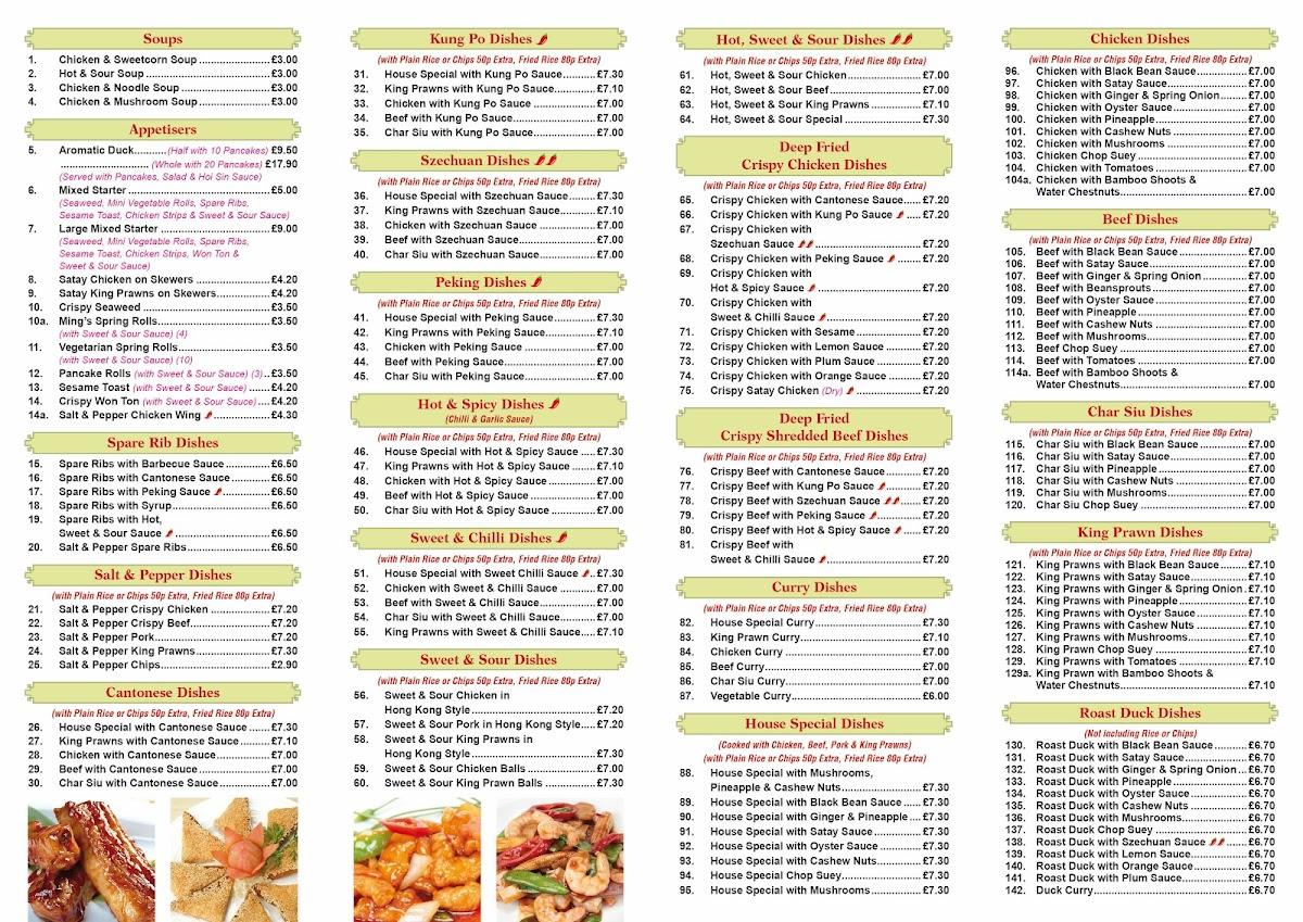 Menu at Ming's Kitchen restaurant, Penrith