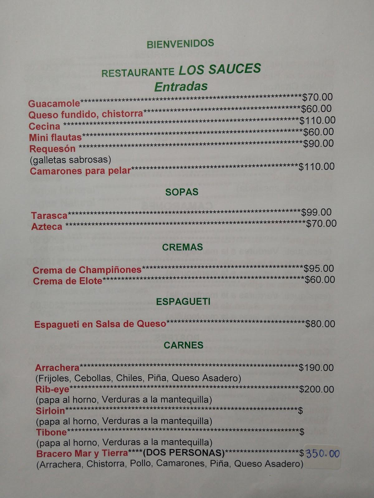 Menu at Restaurante gourmet los sauces, Valle de Santiago