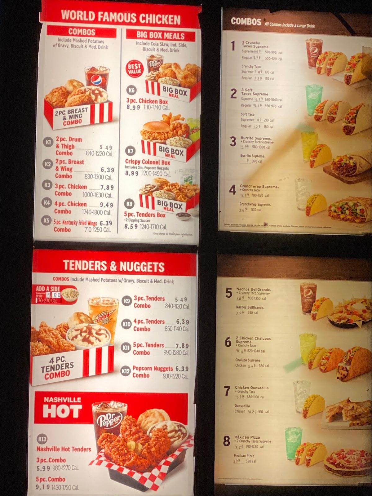 Menu at KFC fast food, Baton Rouge, Airline Hwy