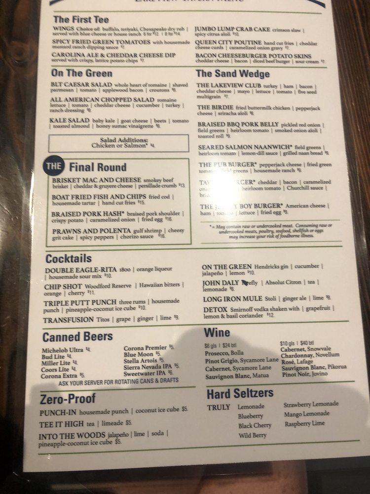 Menu at LakeView Grill & Tavern pub & bar, Matthews