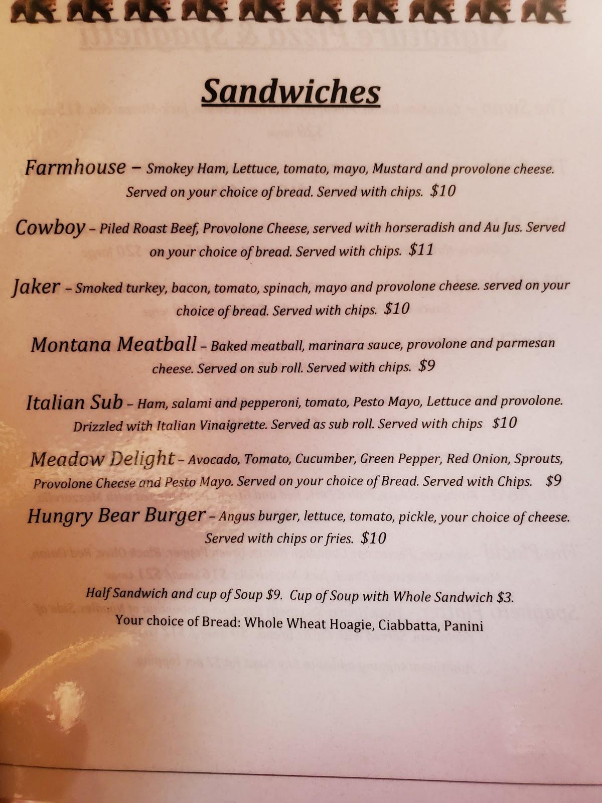 Menu at Hungry Bear Bar and Grill, Condon, MT83